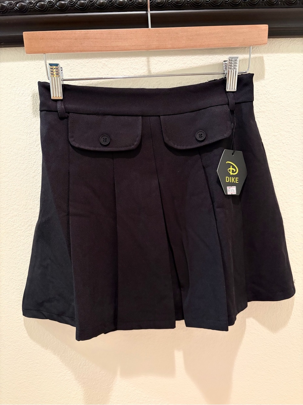 Dike one size Black Pleated A-Line Skirt with short lining, side zip closure NWT